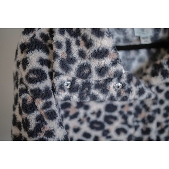 BILLABONG Womens Cozy Days Sherpa Fleece Jacket Leopard Snap Closure SZ S - Picture 5 of 10